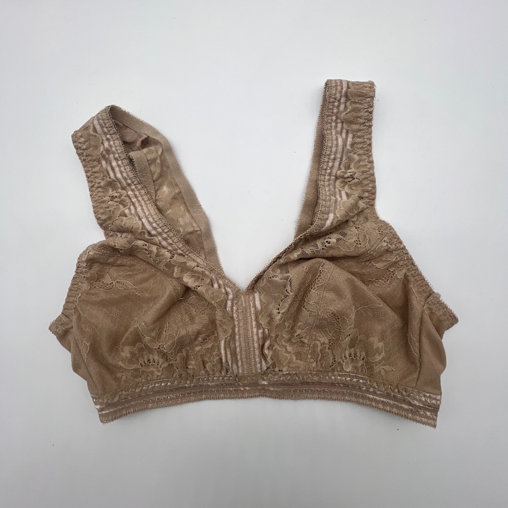Breezies Tan Floral Lace Wireless Bralette V-Neck UltimAir Lining Small S277
